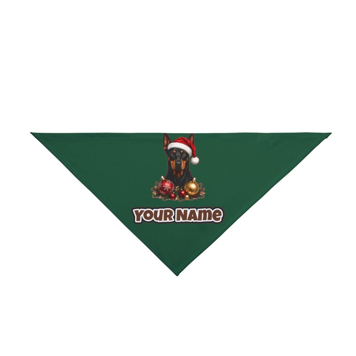 Doberman personalised Christmas pet bandana in green, tie-on style
