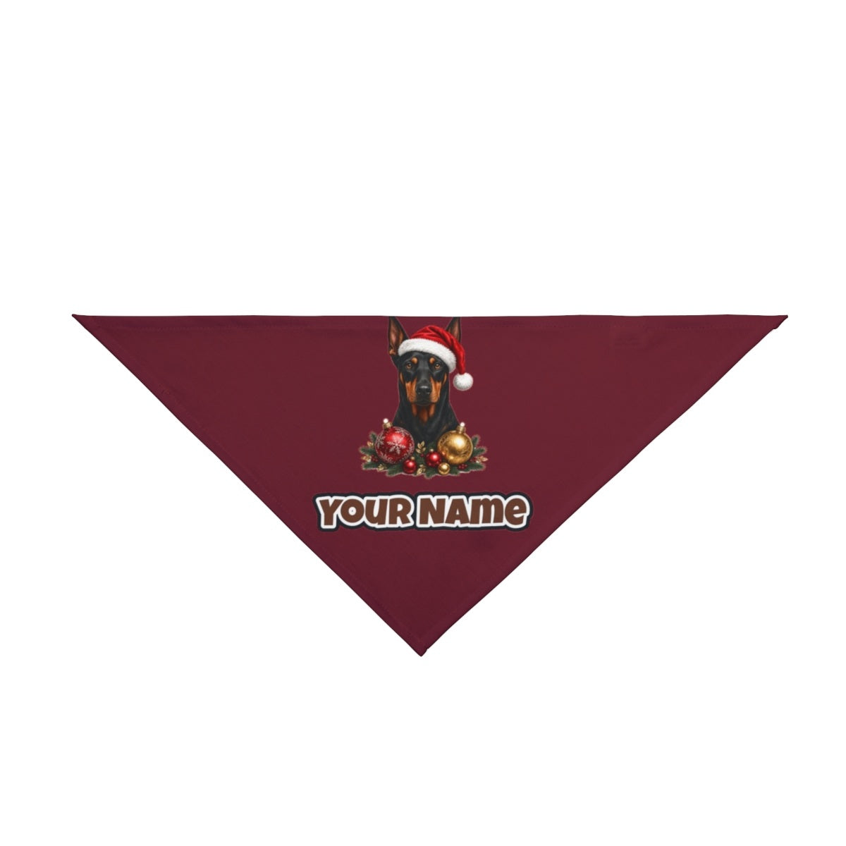 Doberman personalised Christmas pet bandana in maroon, tie-on style