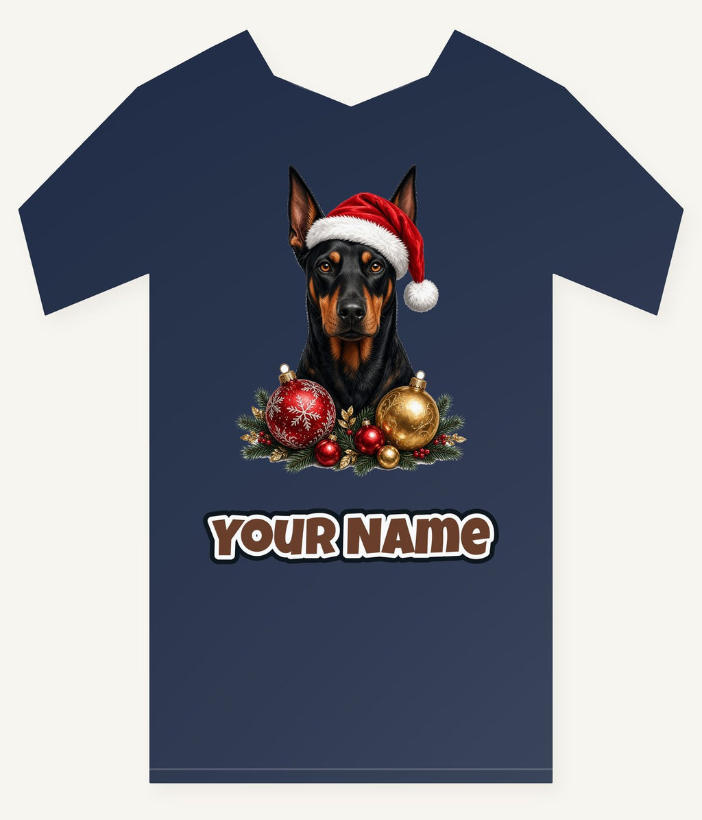 Doberman Christmas Personalised Kids Tee and Baby Bodysuit