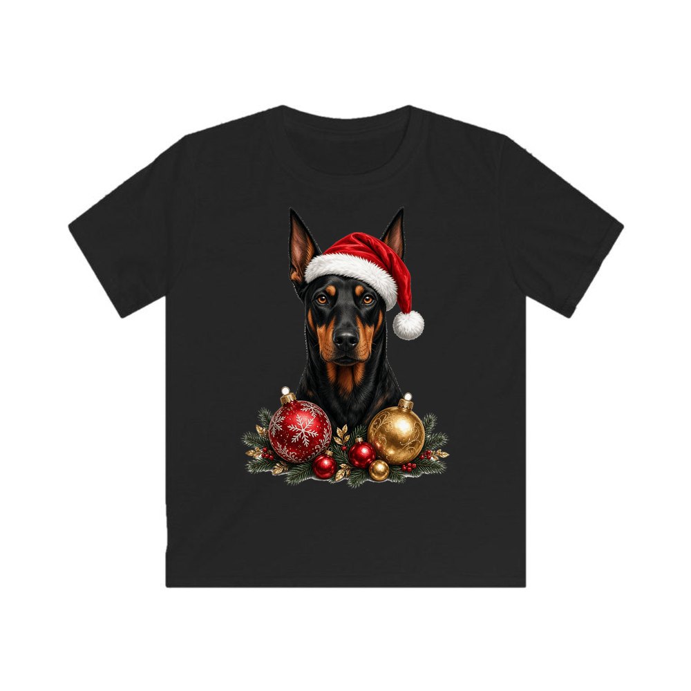 Doberman personalised kids Christmas tee in black