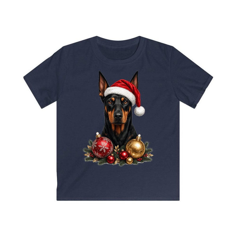 Doberman personalised kids Christmas tee in navy