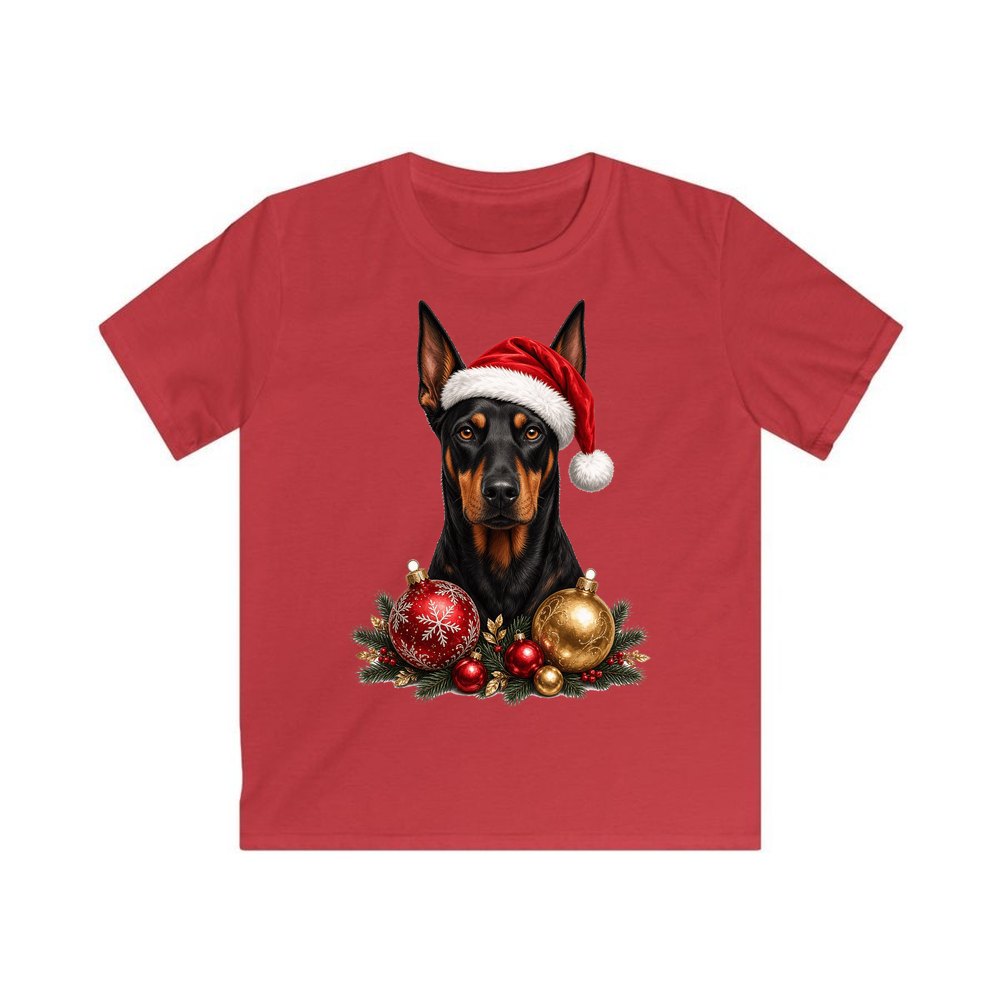 Doberman personalised kids Christmas tee in red