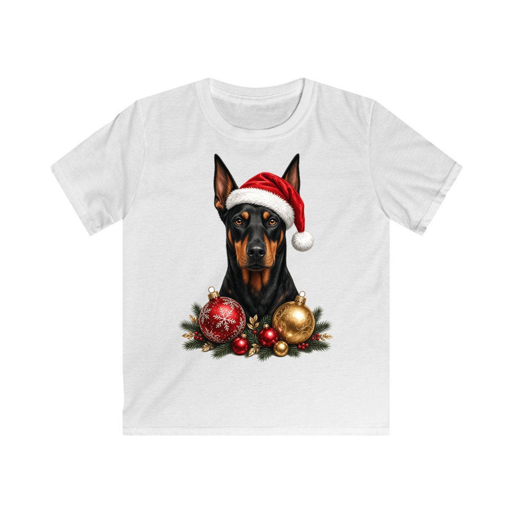 Doberman personalised kids Christmas tee in white