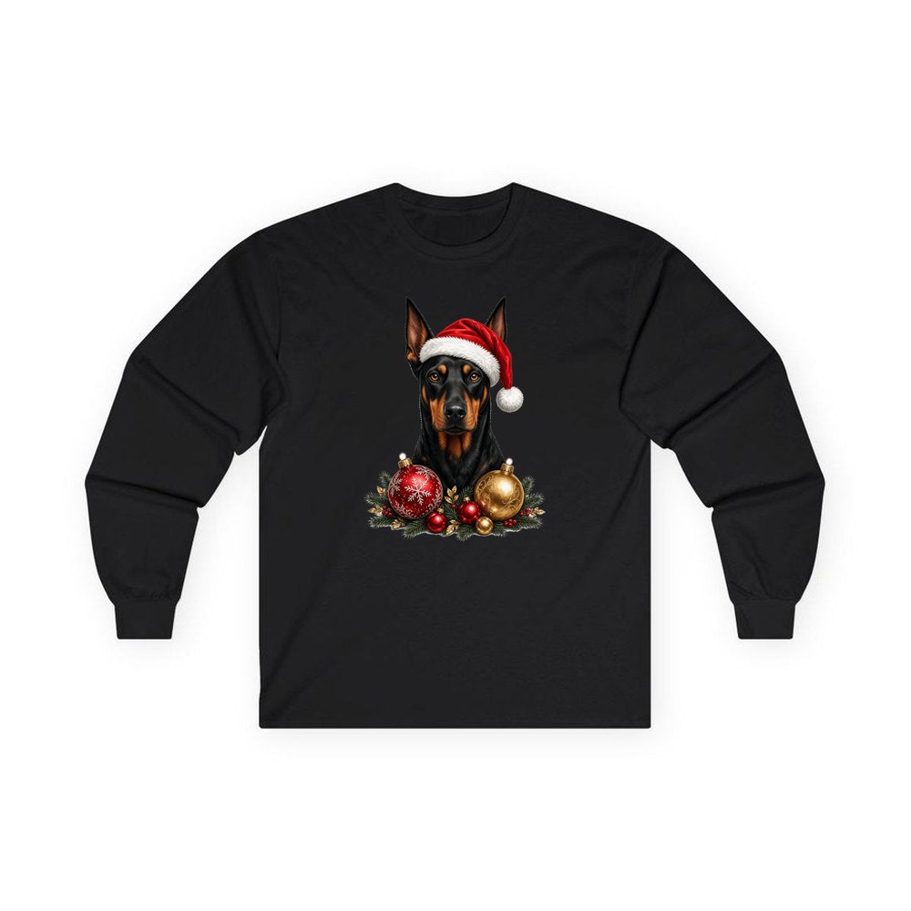 Doberman personalised long sleeve Christmas T-shirt in black