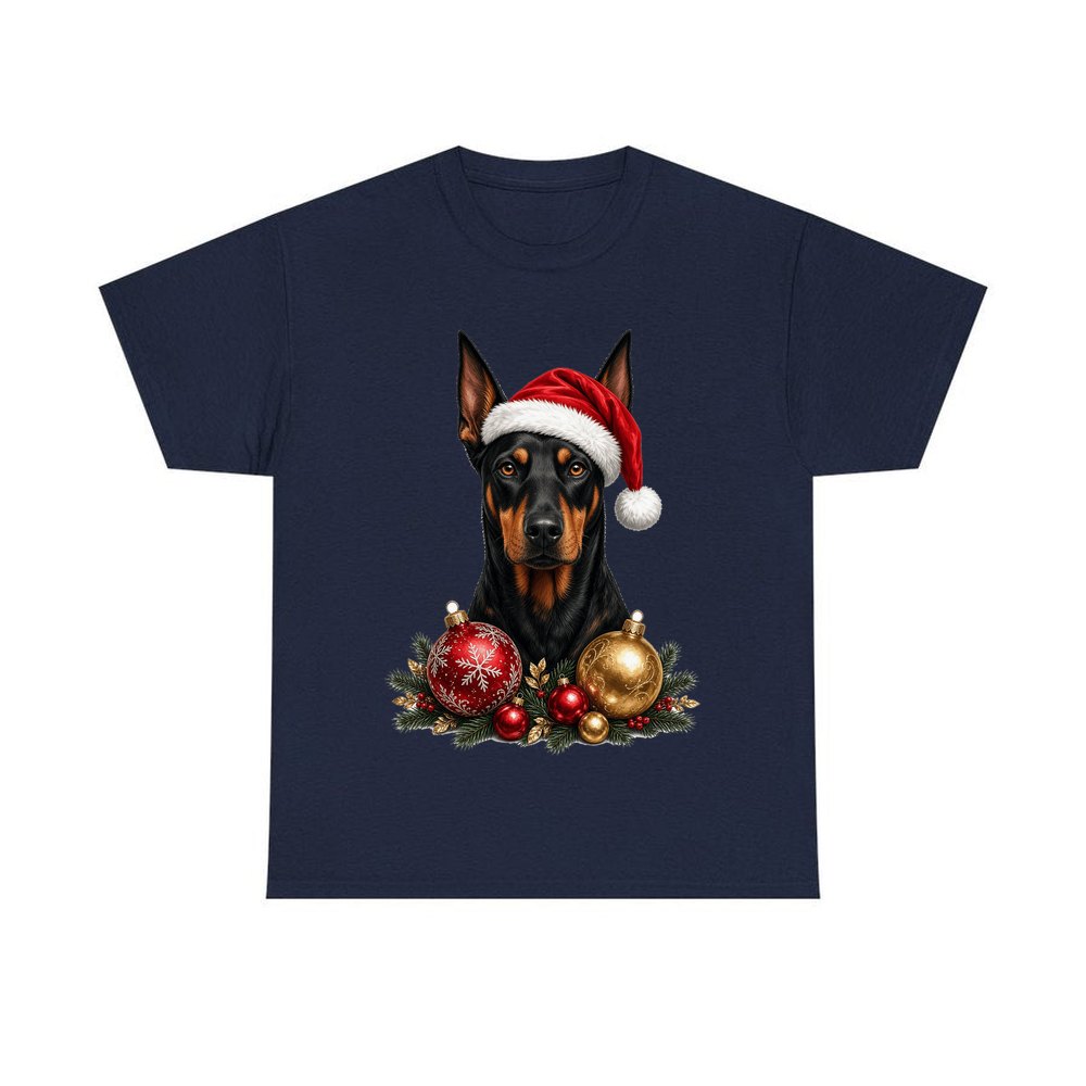 Doberman personalised Christmas T-shirt in navy