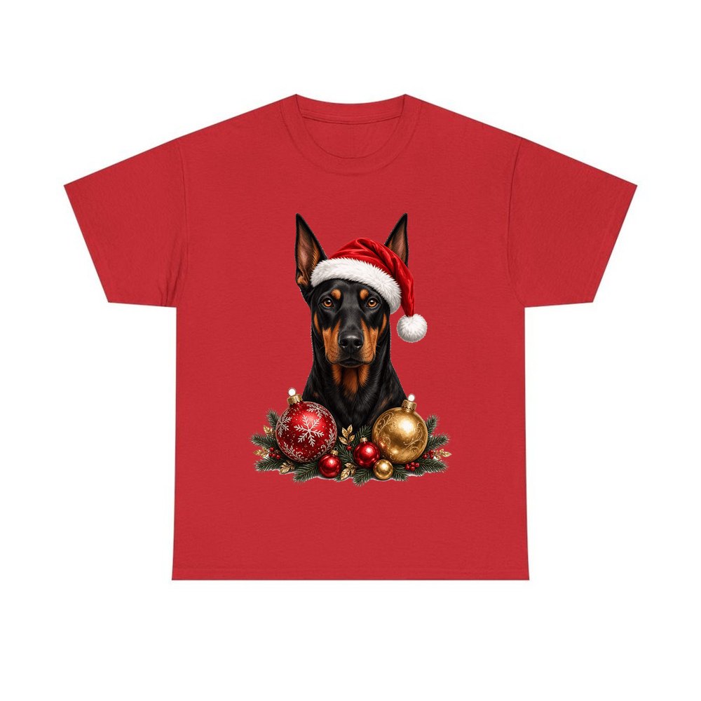 Doberman personalised Christmas T-shirt in red