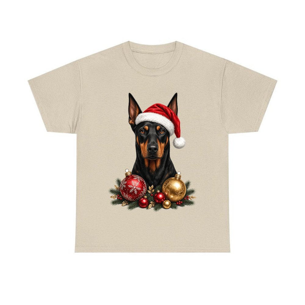 Doberman personalised Christmas T-shirt in sand