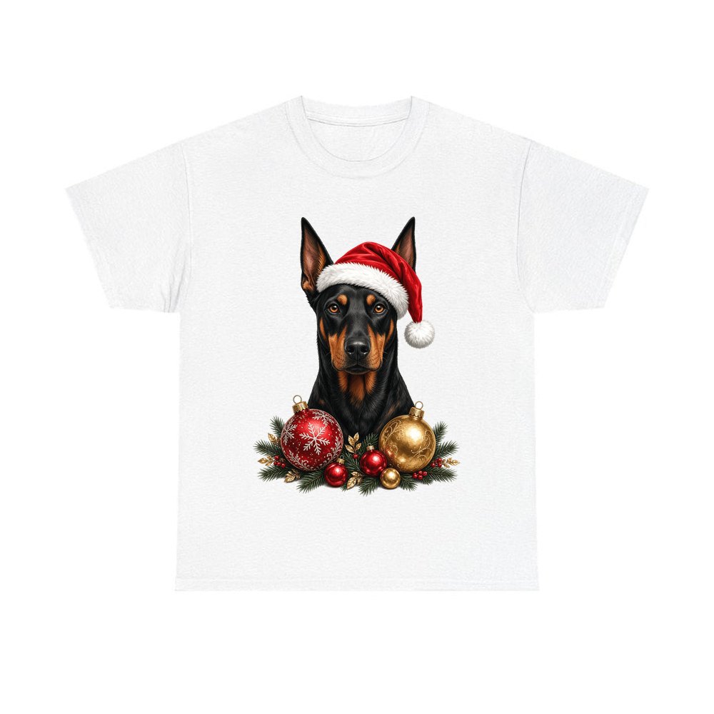 Doberman personalised Christmas T-shirt in white