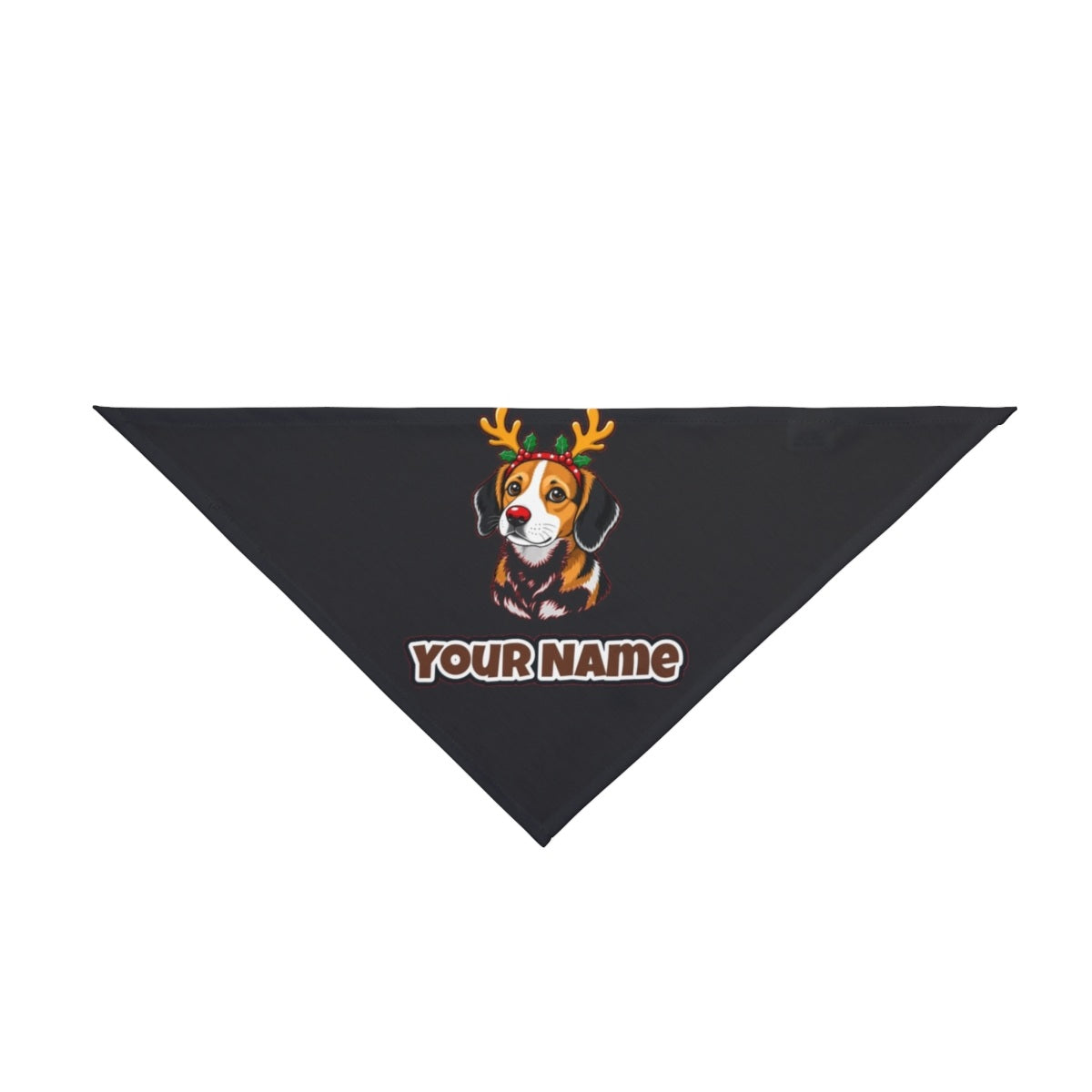 Dog in Reindeer Antlers personalised Christmas pet bandana in black, tie-on style