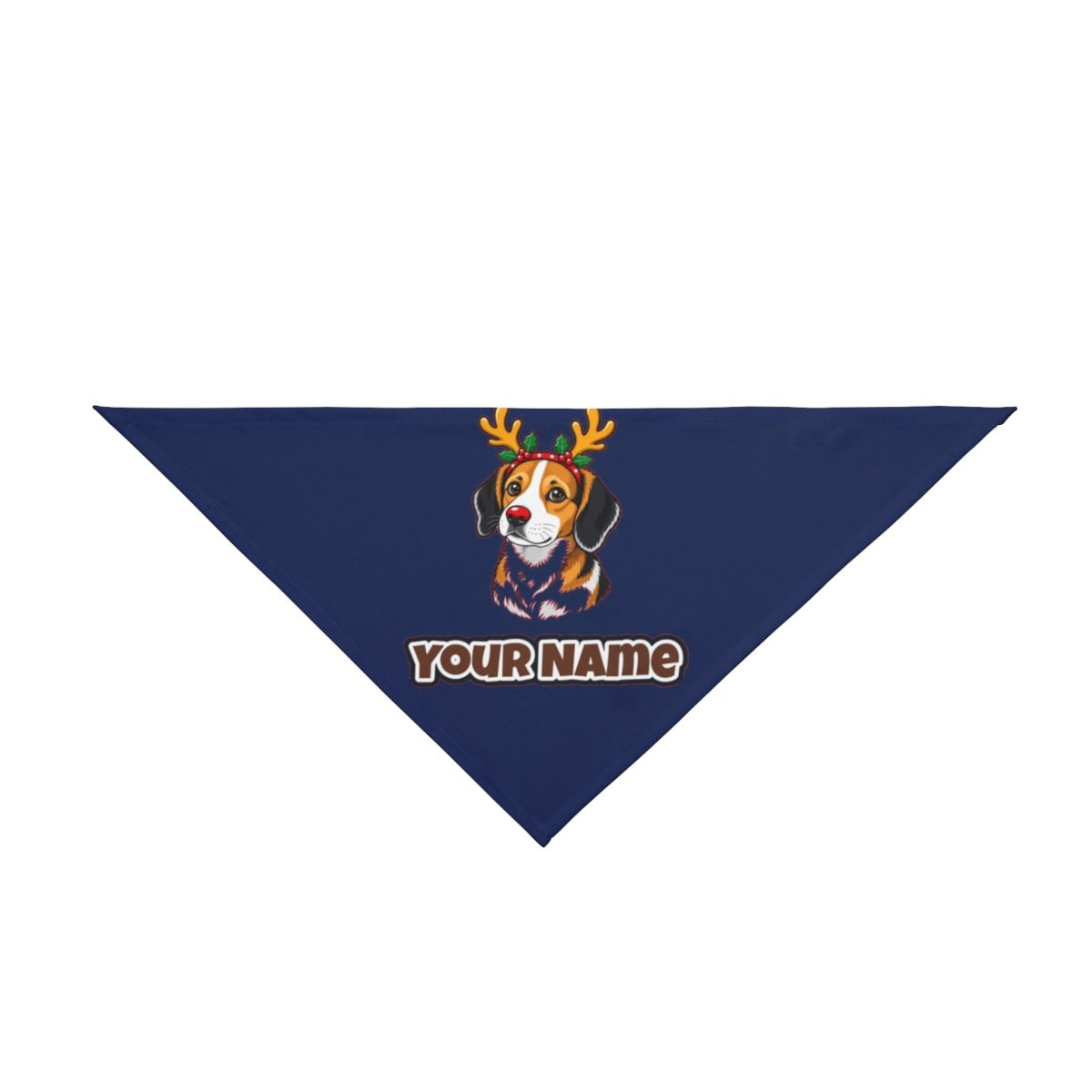 Dog in Reindeer Antlers personalised Christmas pet bandana in navy, tie-on style