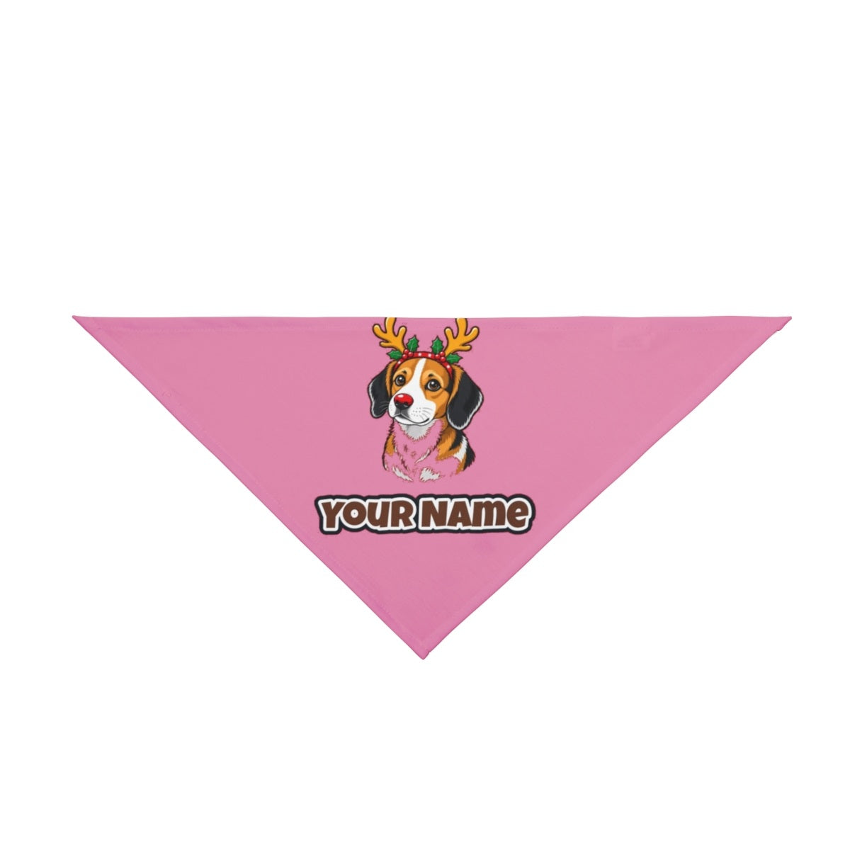 Dog in Reindeer Antlers personalised Christmas pet bandana in pink, tie-on style