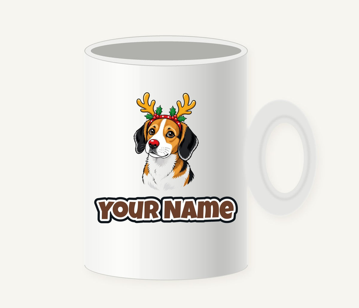 Dog in Reindeer Antlers Personalised Christmas Mug