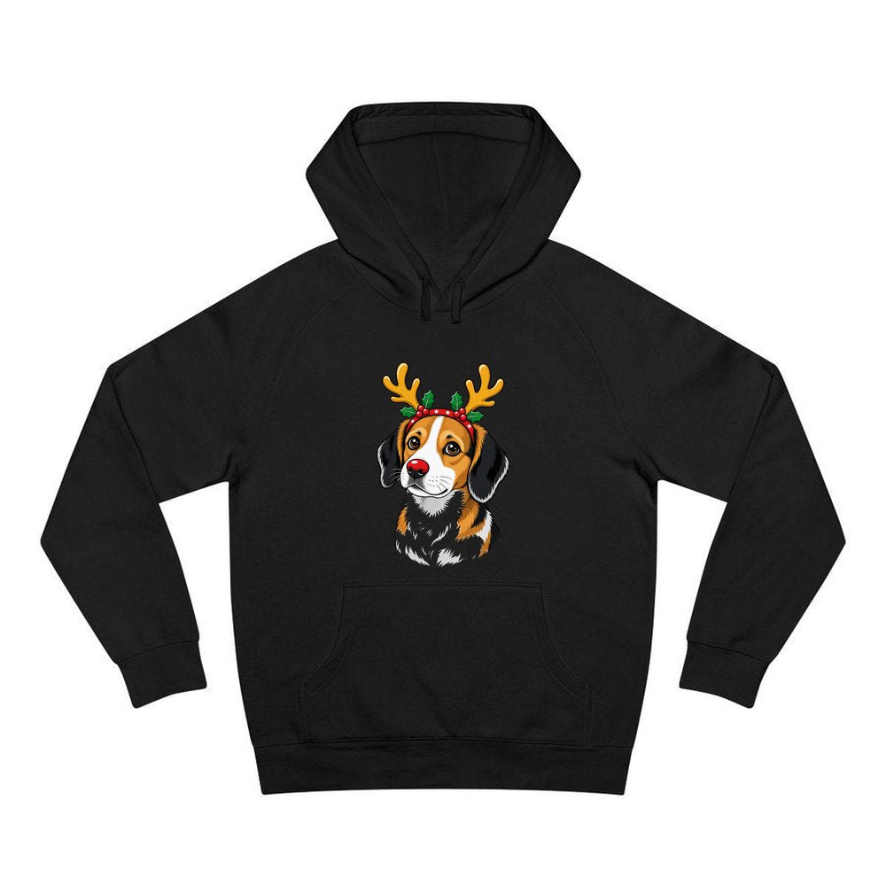 Dog in Reindeer Antlers personalised Christmas hoodie in black