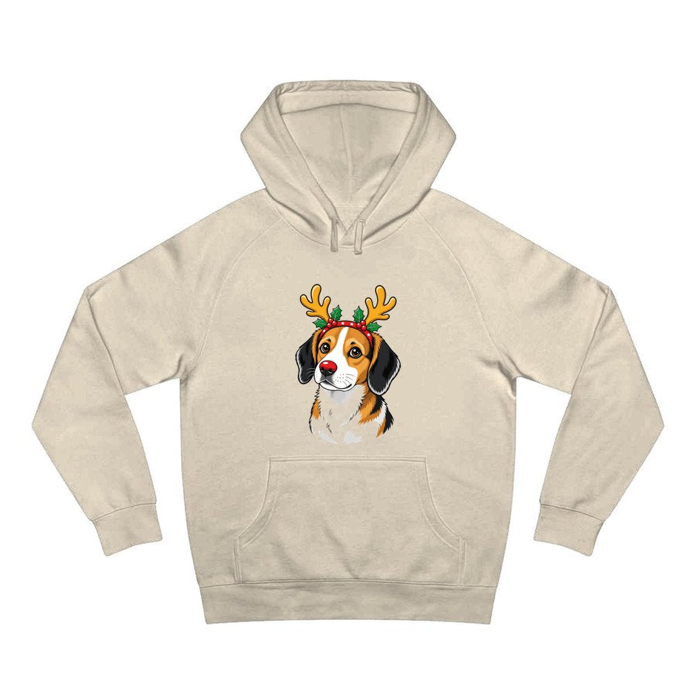 Dog in Reindeer Antlers personalised Christmas hoodie in sand