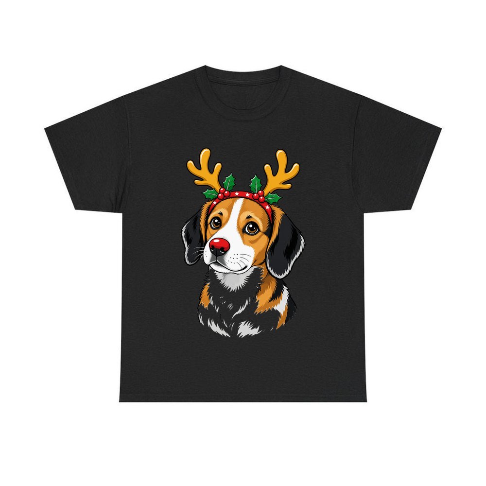 Dog in Reindeer Antlers personalised Christmas T-shirt in black