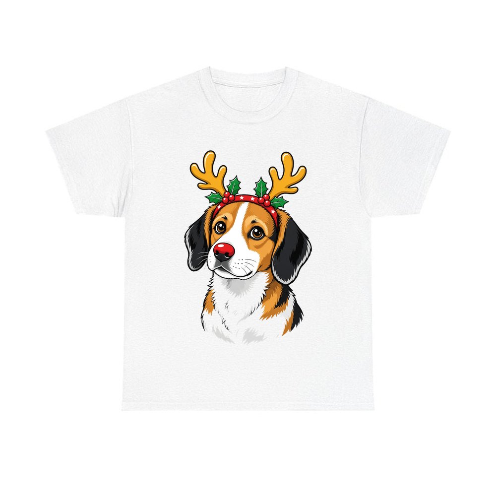 Dog in Reindeer Antlers personalised Christmas T-shirt in white