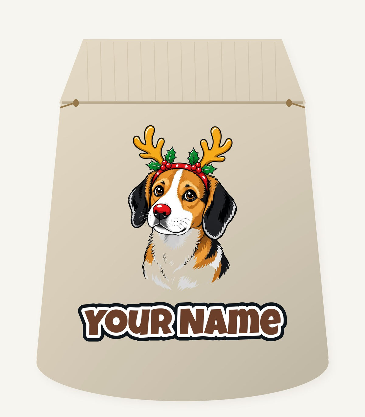 Dog in Reindeer Antlers Personalised Santa Sack