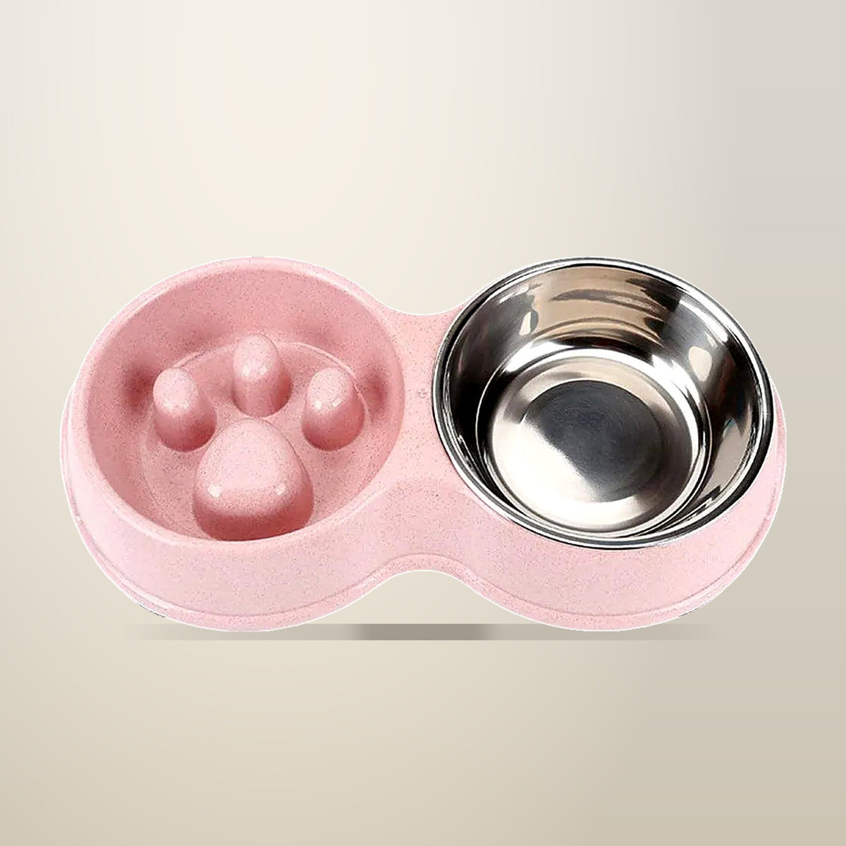Dog Slow Feeder Double Bowl, Wheat Straw, on a plain cream background