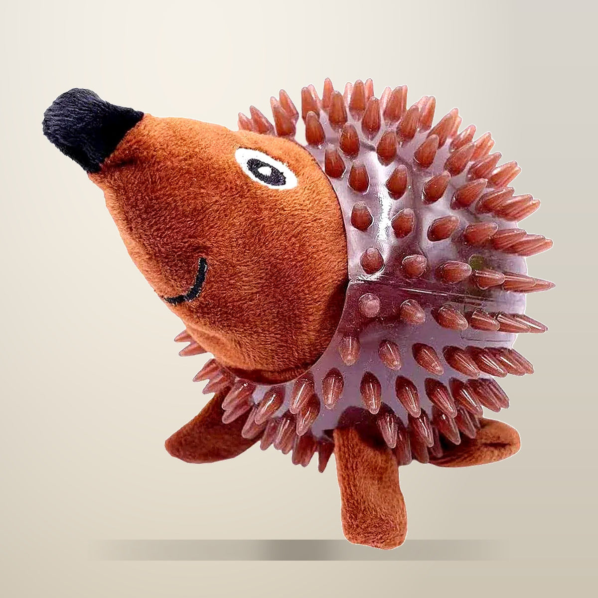 Spiky Ball Squeaky Dog Toy, Hedgehog or Turtle, on a plain cream background