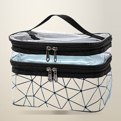 Double-Layer Waterproof Cosmetic Bag with Clear Top, 23 x 17 x 16 cm
