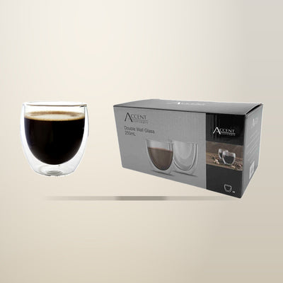 Double Wall Glass Coffee Mugs, 12 Pack, 250 ml