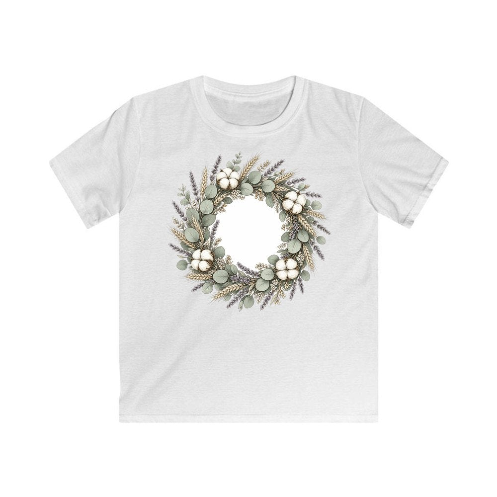 Dried Floral Wreath personalised kids Christmas tee in white