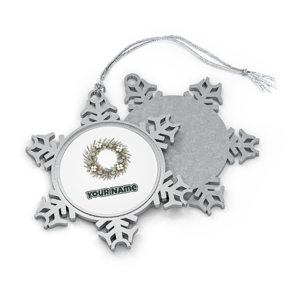 Dried Floral Wreath Personalised Pewter Christmas Ornament