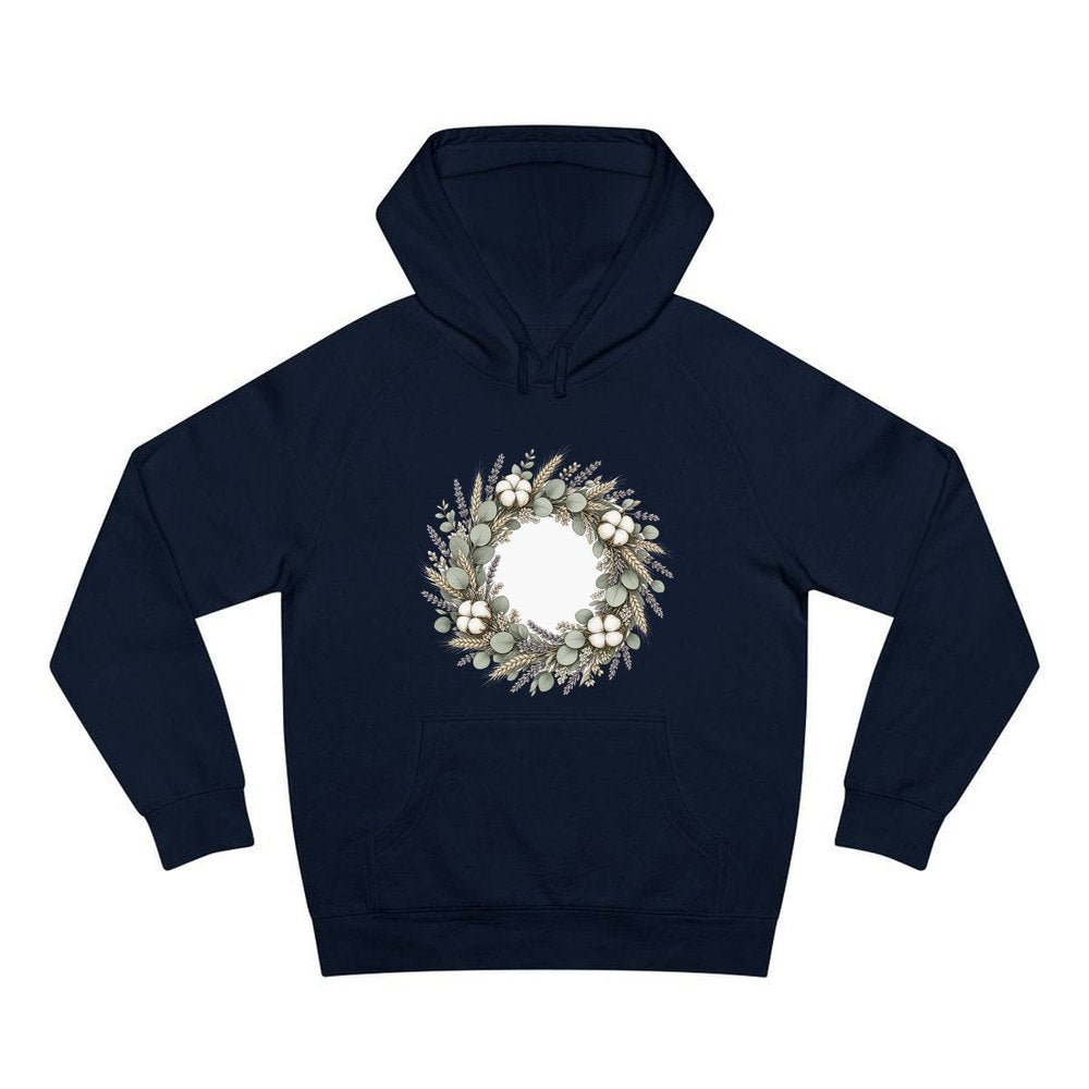 Dried Floral Wreath personalised Christmas hoodie in navy