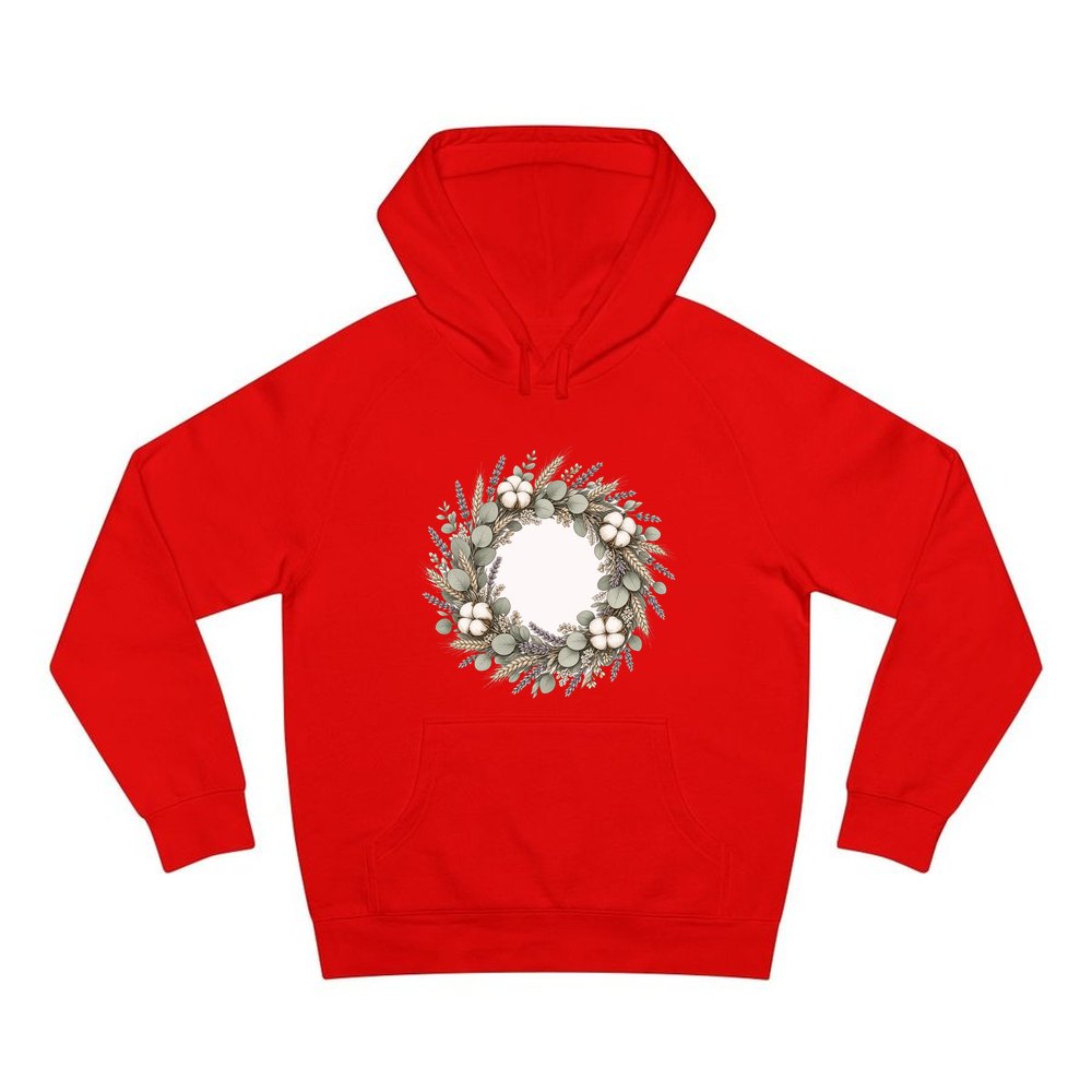 Dried Floral Wreath personalised Christmas hoodie in red