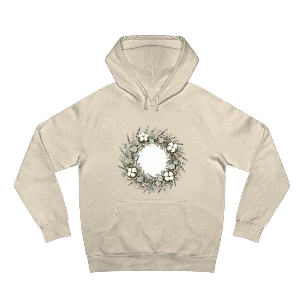 Dried Floral Wreath personalised Christmas hoodie in sand