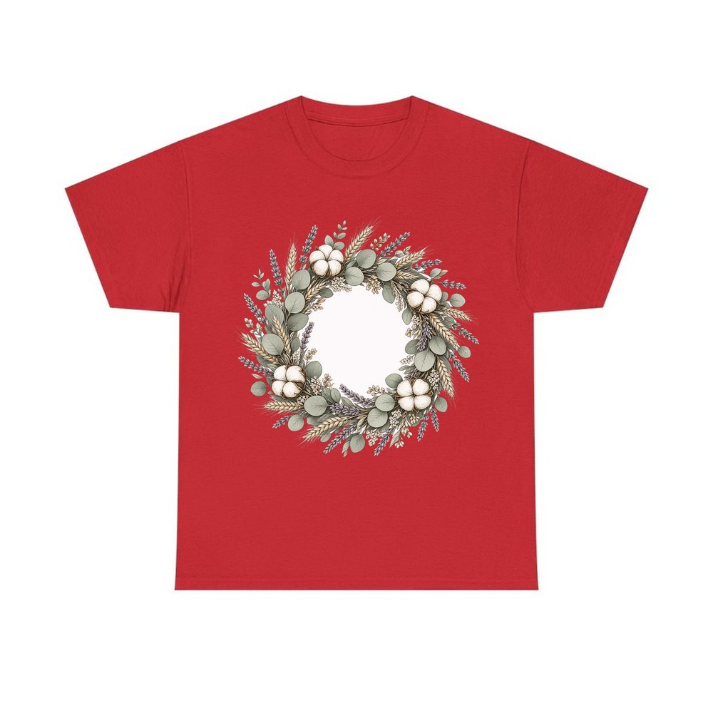 Dried Floral Wreath personalised Christmas T-shirt in red