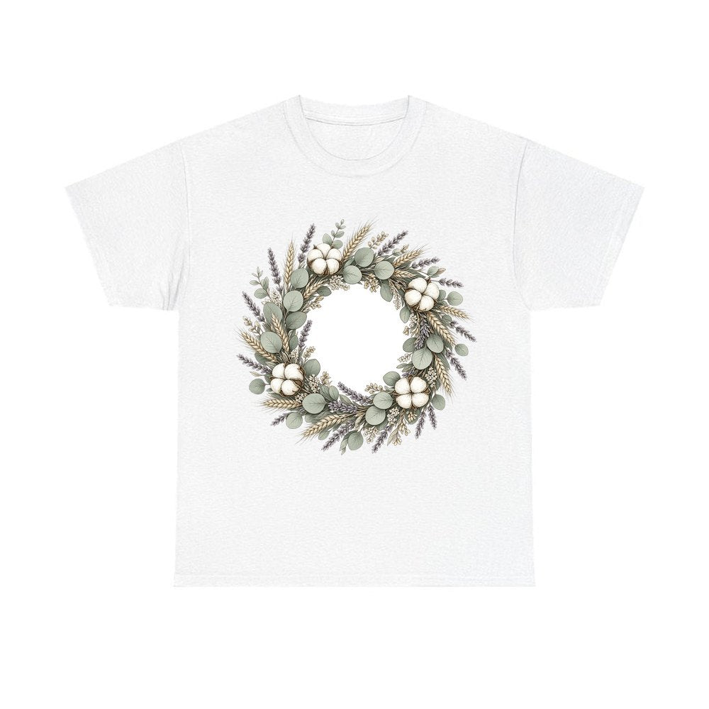 Dried Floral Wreath personalised Christmas T-shirt in white