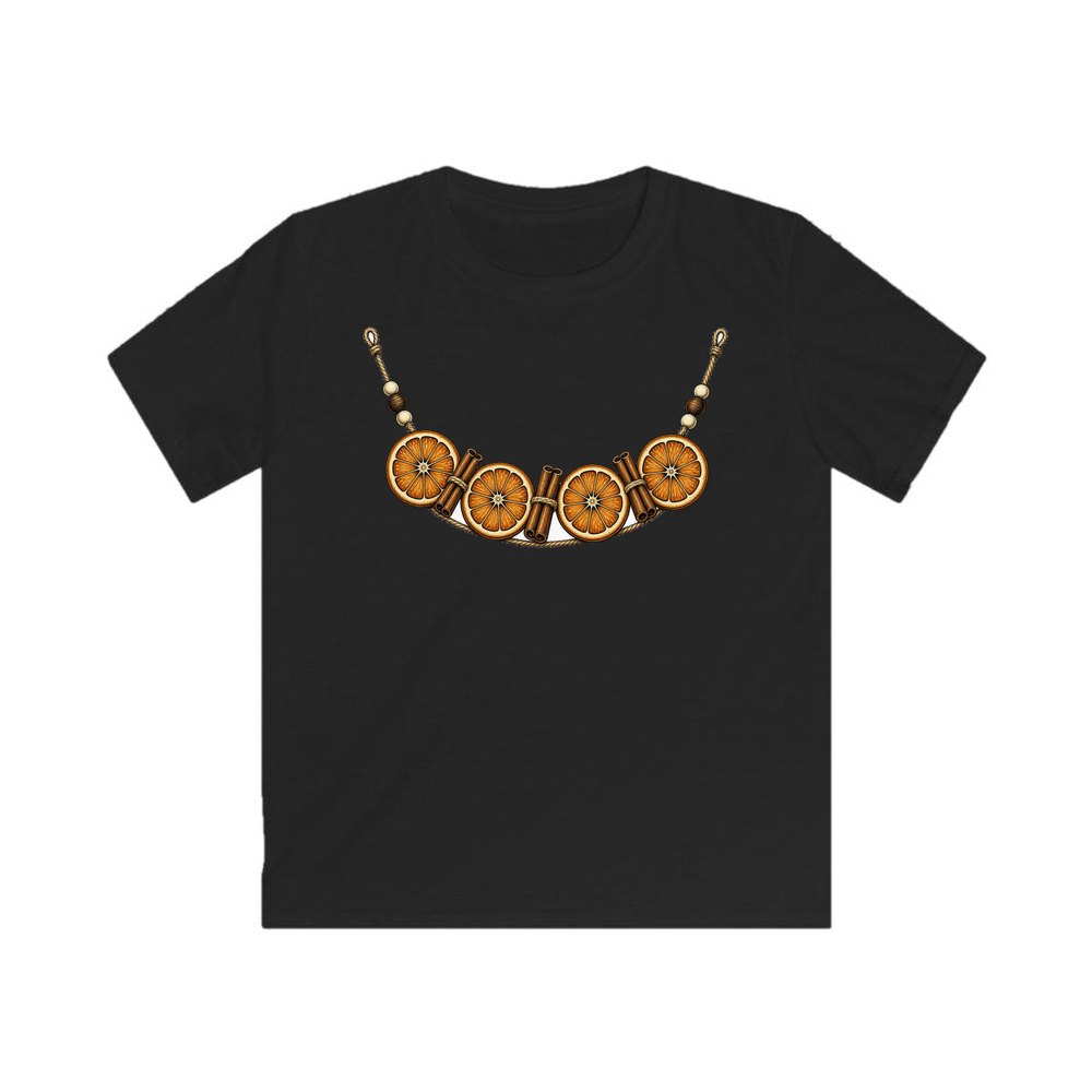 Dried Orange And Cinnamon Garland personalised kids Christmas tee in black