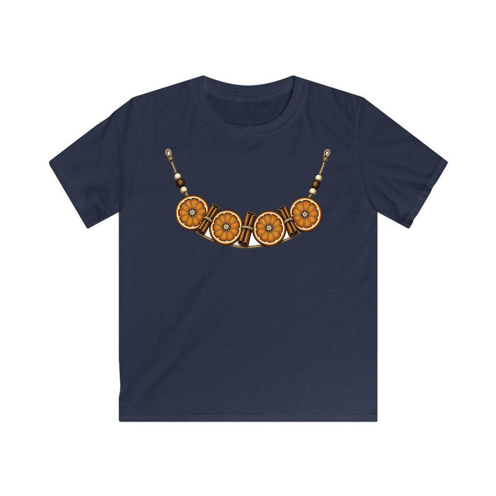 Dried Orange And Cinnamon Garland personalised kids Christmas tee in navy