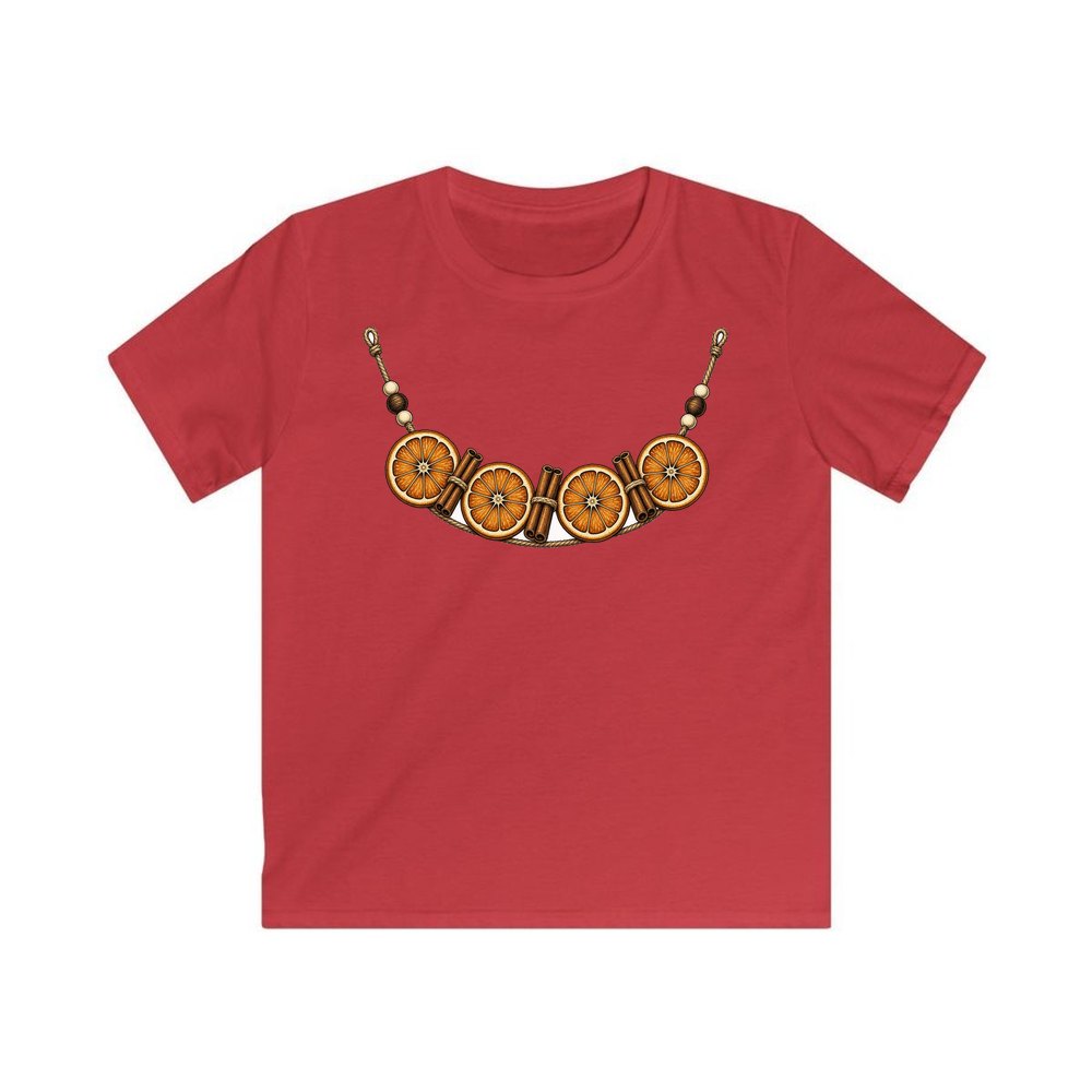 Dried Orange And Cinnamon Garland personalised kids Christmas tee in red