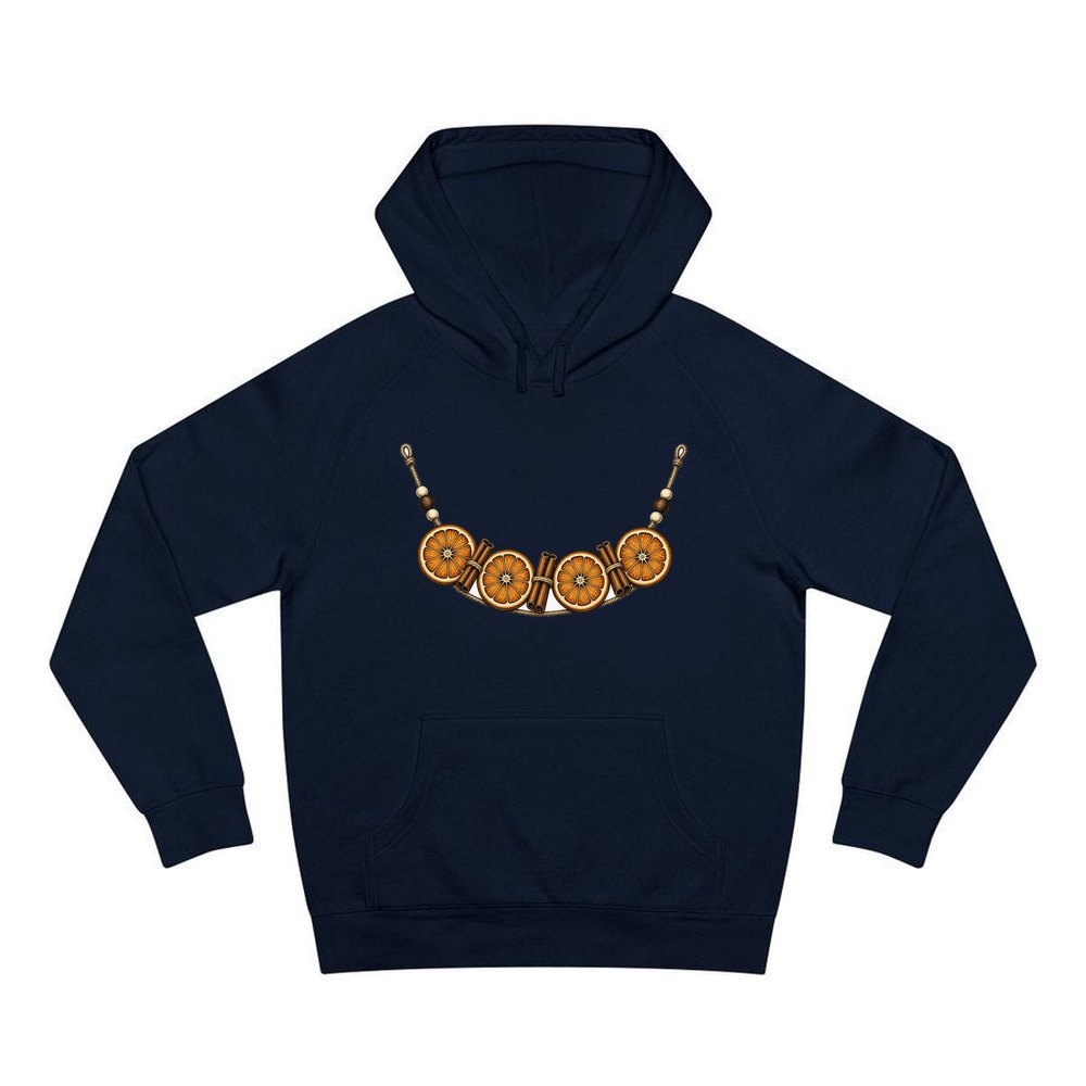 Dried Orange And Cinnamon Garland personalised Christmas hoodie in navy