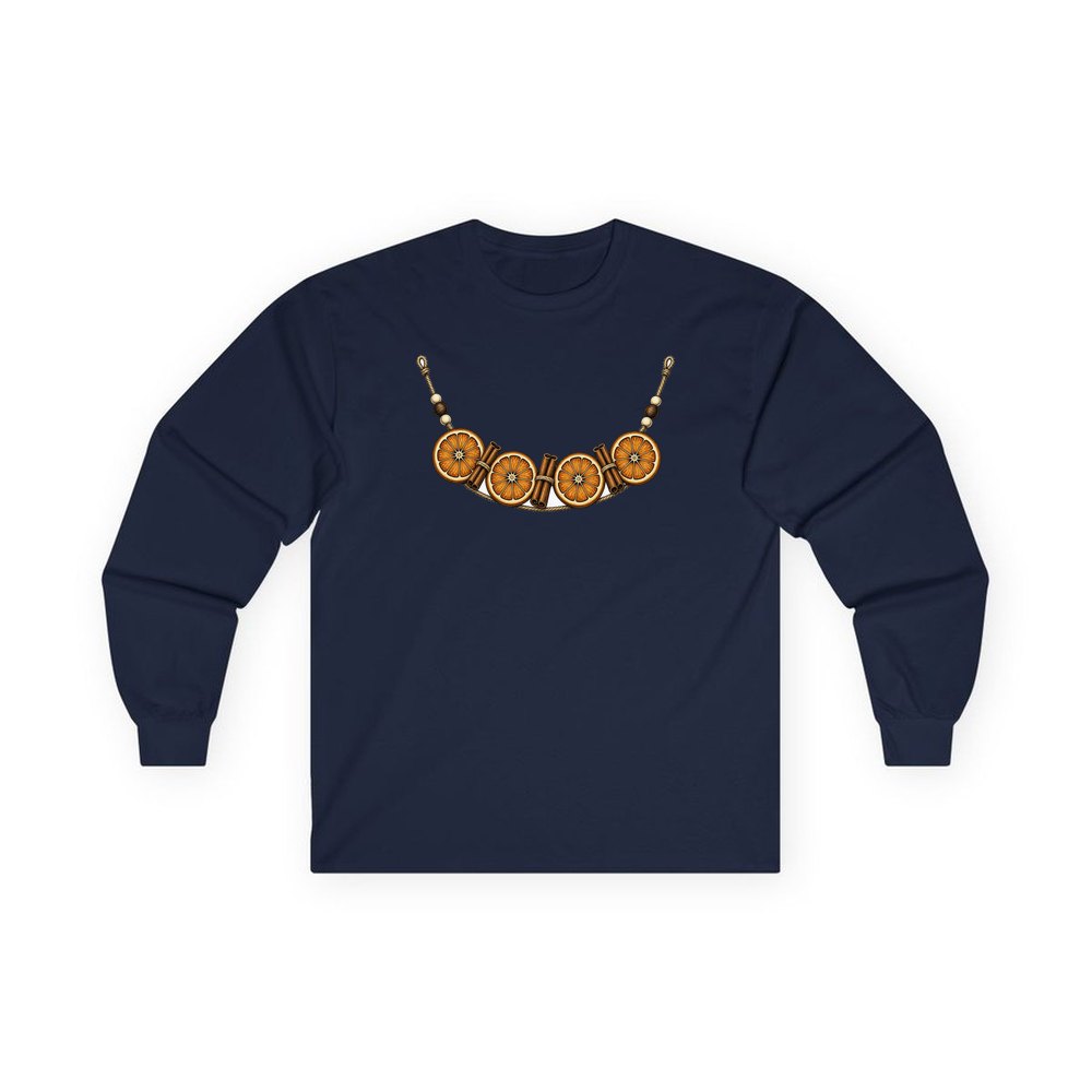 Dried Orange And Cinnamon Garland personalised long sleeve Christmas T-shirt in navy