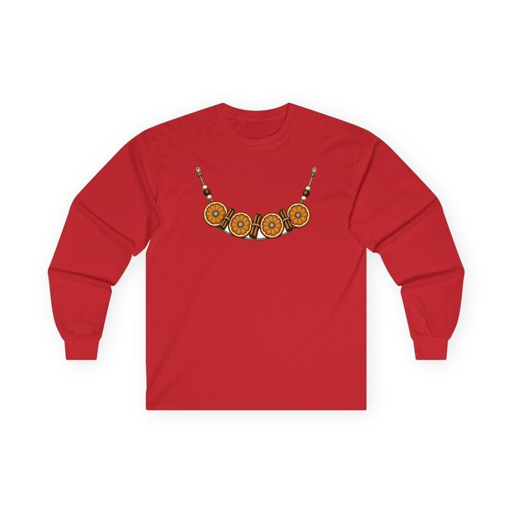 Dried Orange And Cinnamon Garland personalised long sleeve Christmas T-shirt in red