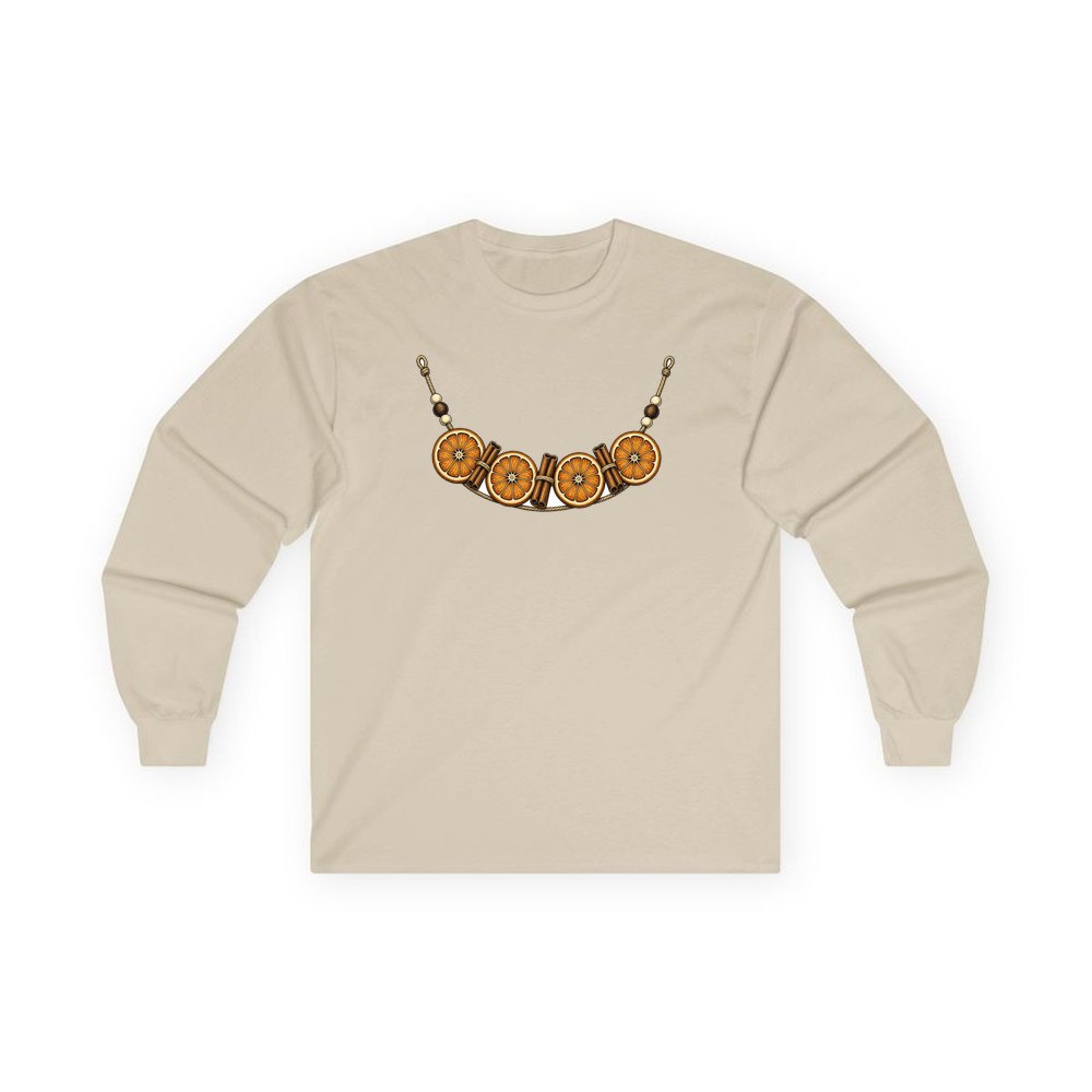 Dried Orange And Cinnamon Garland personalised long sleeve Christmas T-shirt in sand