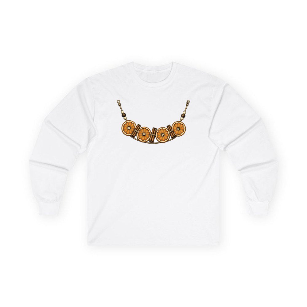 Dried Orange And Cinnamon Garland personalised long sleeve Christmas T-shirt in white