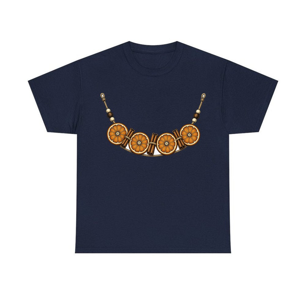 Dried Orange And Cinnamon Garland personalised Christmas T-shirt in navy