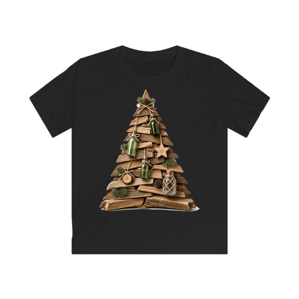Driftwood Christmas Tree personalised kids Christmas tee in black