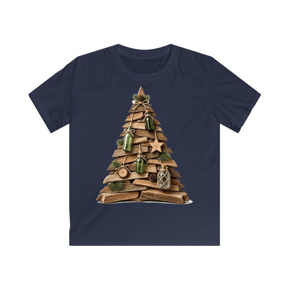 Driftwood Christmas Tree personalised kids Christmas tee in navy