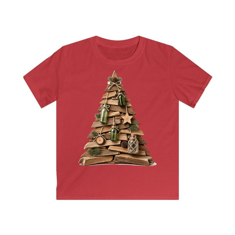 Driftwood Christmas Tree personalised kids Christmas tee in red