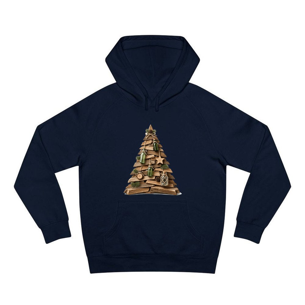 Driftwood Christmas Tree personalised Christmas hoodie in navy