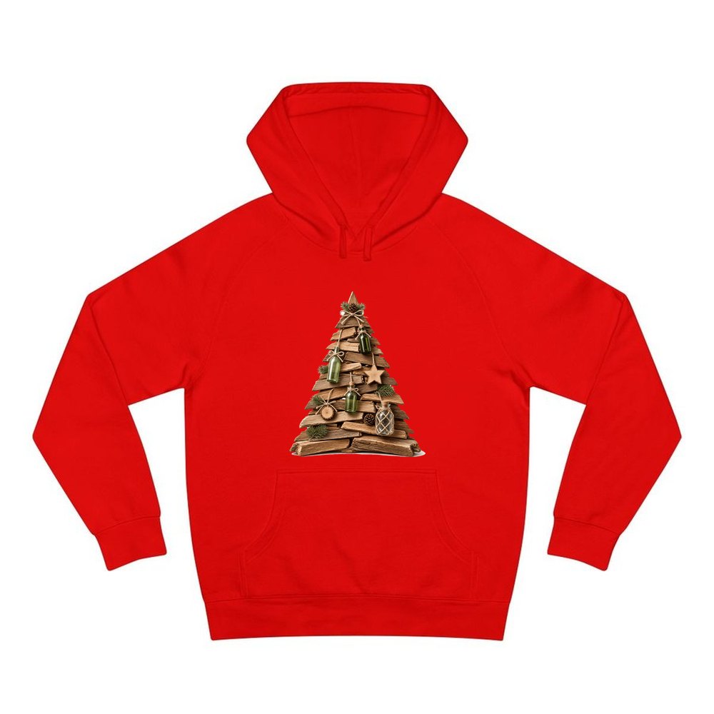 Driftwood Christmas Tree personalised Christmas hoodie in red
