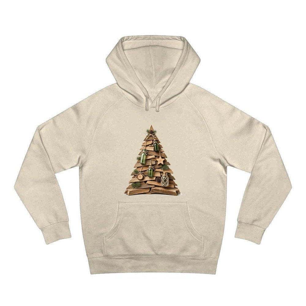 Driftwood Christmas Tree personalised Christmas hoodie in sand