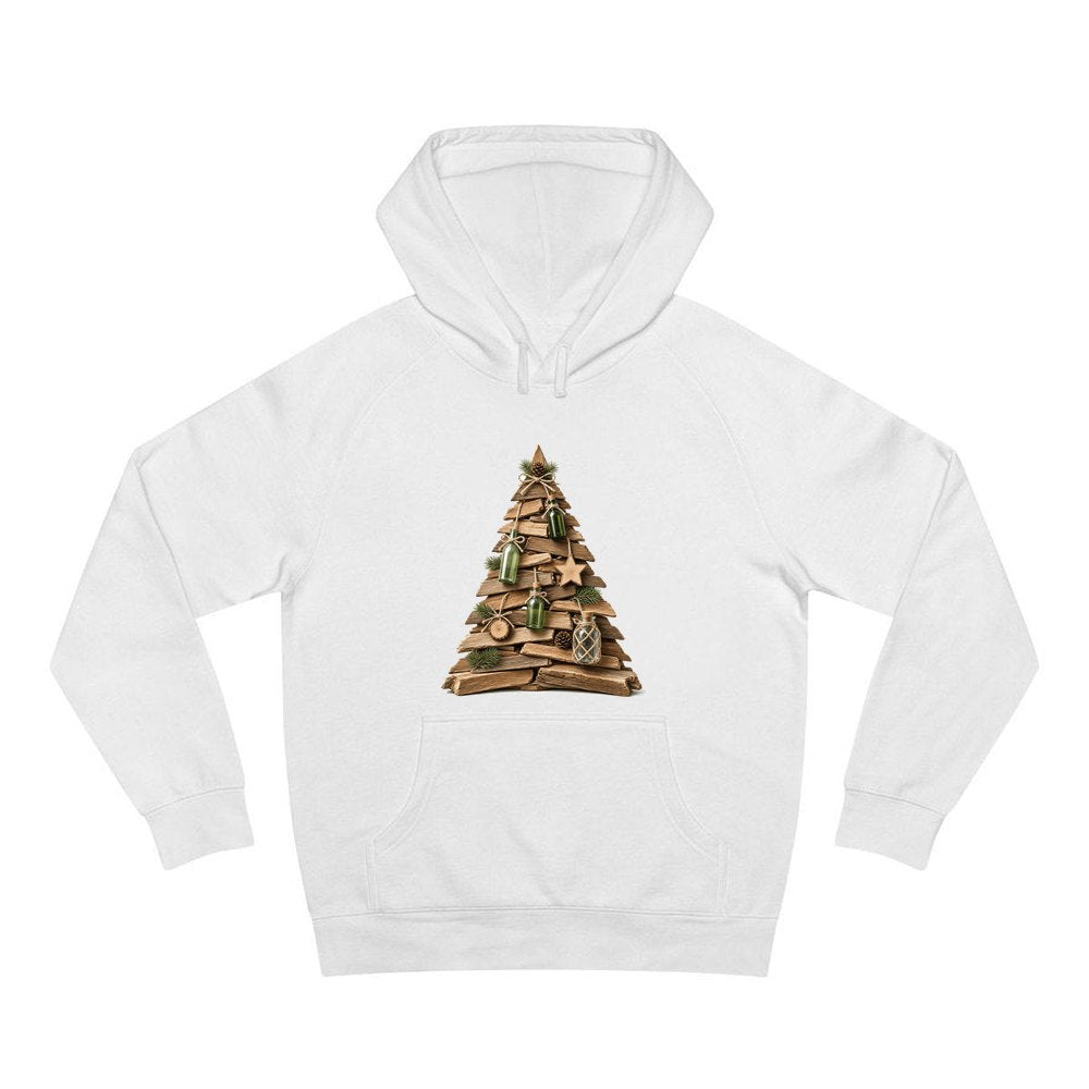 Driftwood Christmas Tree personalised Christmas hoodie in white