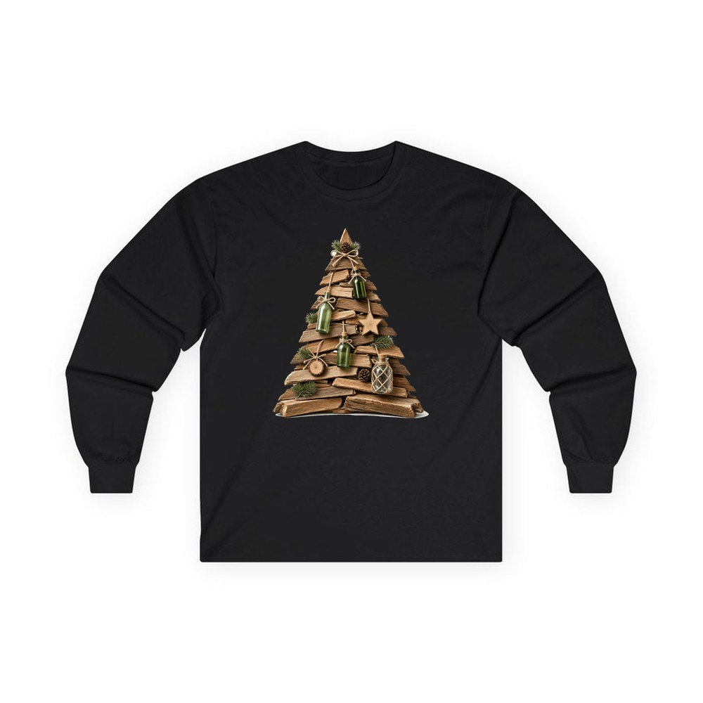 Driftwood Christmas Tree personalised long sleeve Christmas T-shirt in black