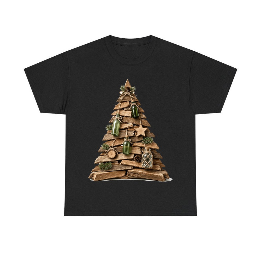 Driftwood Christmas Tree personalised Christmas T-shirt in black